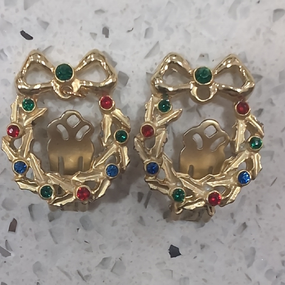 Gold Wreath Earrings with Multicolor Accents